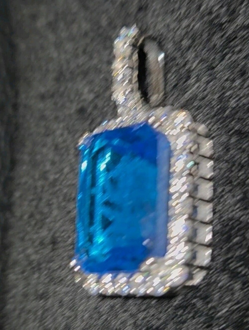 Iced Out Solid 925 Sterling Silver Natural Blue Sapphire & Moissanite Pendant - Picture 7 of 12